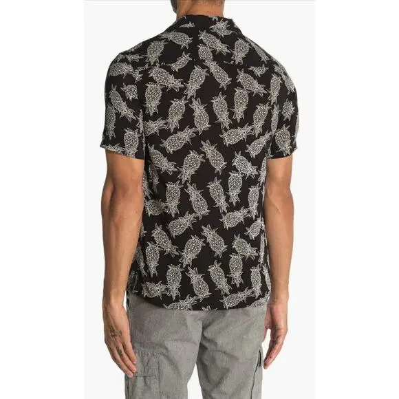 AllSaints Pineapple Short Sleeve Button Front Tailored Shirt Black White Sz XXL - Picture 2 of 11